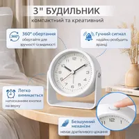 Настільний металевий будильник HLHLOP777, Безшумний кварцовий механізм, Білий — фото 6