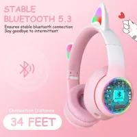 Дитячі бездротові навушники AXFEE з котячими вушками та LED підсвічуванням, Рожеві — фото 6