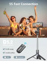 Штатив-тренога и селфи-палка 2-в-1 Без бренду с 2 LED лампами (114 см), Bluetooth пульт, Черный — фото 3