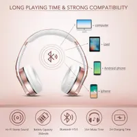 Бездротові Bluetooth навушники 2-в-1 SODOLIFE (Колонка), Накладні з мікрофоном, FM-радіо, Рожеве золото — фото 4