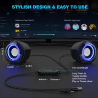 Комп'ютерні колонки 2.0 HEANTTV для ПК та монітора, USB живлення, LED підсвічування, Чорні — фото 2