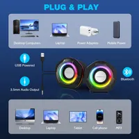 Комп'ютерні колонки 2.0 HEANTTV для ПК та монітора, USB живлення, LED підсвічування, Чорні — фото 3