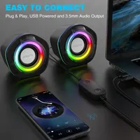 Компьютерные колонки 2.0 HEANTTV для ПК и монитора, USB питание, LED подсветка, Черные — фото 5