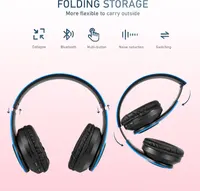 Бездротові Bluetooth навушники Без бренду (Складані, Мікрофон, FM, TF), Сині — фото 2