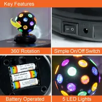 Вращающийся диско-шар LED Global Gizmos (5 дюймов, На батарейках), Мультиколор, Черный — фото 5