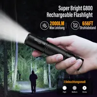 Тактичний ліхтар GEARLITE 2000 люмен зум IP65 акумуляторний LED ліхтарик чорний — фото 2