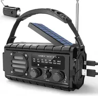 Portable Solar Radio with Crank, Crank Radio, Portable Dynamo Weather AM/FM Radio for Camping, Outdoor (Black)