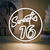 Неоновая вывеска Sweet 16 LED теплый желтый свет декоративная подсветка для праздника