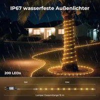 LED Hose 10 m 200 LED Outdoor IP67 Waterproof 8 Modes Dimmable Remote Control Timer Warm White Outdoor Party Wedding Christmas Decorative Light — фото 5