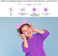 Наушники LOBKIN с ушками LED подсветка складные проводные для детей музыка игры стильные розовые — фото 4
