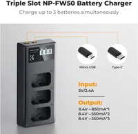 K&F CONCEPT NP-FW50 Triple Slot LCD Battery Charger Compatible with Sony ZV-E10, A6400, A6000, A6500, A6300, A7, A7II, A7RII, A7SII, A7S, A7S2, RX10 — фото 4