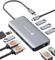 USB C док станція NOVOO RM11 Pro 11 в 1 4K HDMI 8K DP 100W PD RJ45 хаб адаптер — фото 5