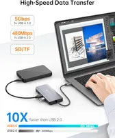 USB C док станция NOVOO RM11 Pro 11 в 1 4K HDMI 8K DP 100W PD RJ45 хаб адаптер — фото 2