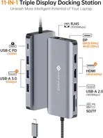 USB C док станция NOVOO RM11 Pro 11 в 1 4K HDMI 8K DP 100W PD RJ45 хаб адаптер — фото 3