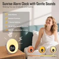 Світловий будильник Wake Up Light світанок 30 звуків подвійний таймер нічник LED — фото 8