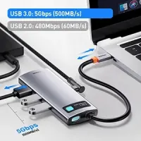 USB-C хаб Baseus Joystar 8-в-1, HDMI 4K, Ethernet RJ45, USB 3.0, SD TF, адаптер для ноутбука — фото 3