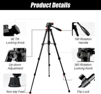NINEIGH CT190 Aluminium Tripod, 47"/120 cm, Quick Release Plate and Monopod Function — фото 2