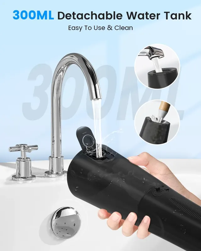 Water Flosser, Cordless Water Dental Flosser, 9 Jet Tips 5 Modes 300ML IPX7 Waterproof, Portable Rechargeable Oral Irrigator for Home Travel - Gums, Orthodontic, Braces Care - Black