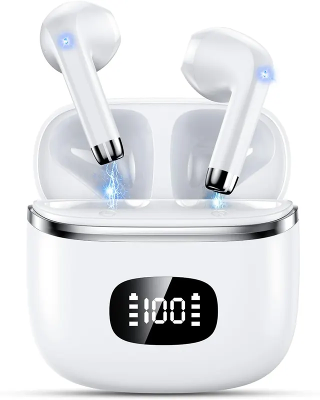 Беспроводные наушники Bluetooth 5.3 (белые), ENC, 40ч, Hi-Fi, LED-дисплей, IP7, микрофон, Touch Control