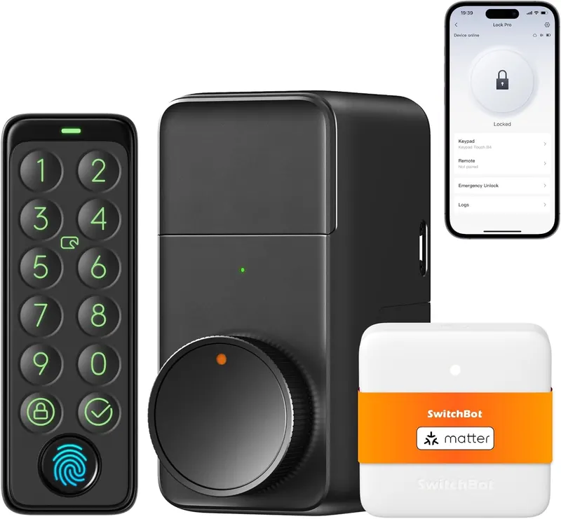 Умный замок SwitchBot Lock Pro + Keypad Touch (Отпечаток пальца), Wi-Fi, Matter, Черный