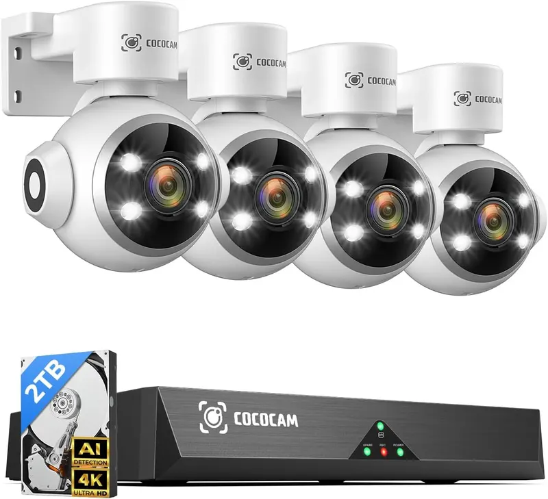 Система відеоспостереження Cococam 4K POE (8 каналів NVR + 4 камери), 2TB HDD, AI Детекція