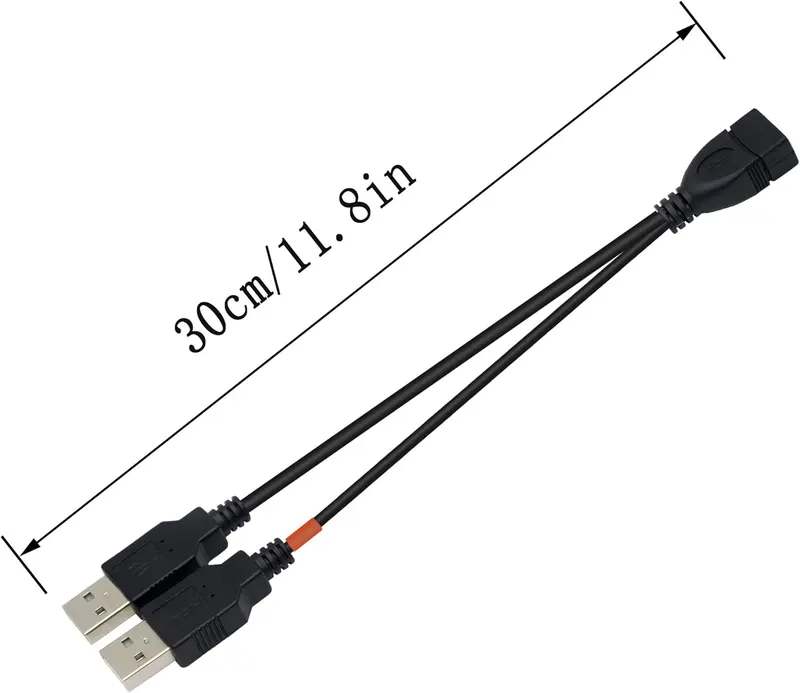 YOUCHENG 30cm USB 2.0A Female to Dual A Male Y Hub Adapter Cable for Computers and Mobile Phones - Data Transmission on One Port (2-Pack)