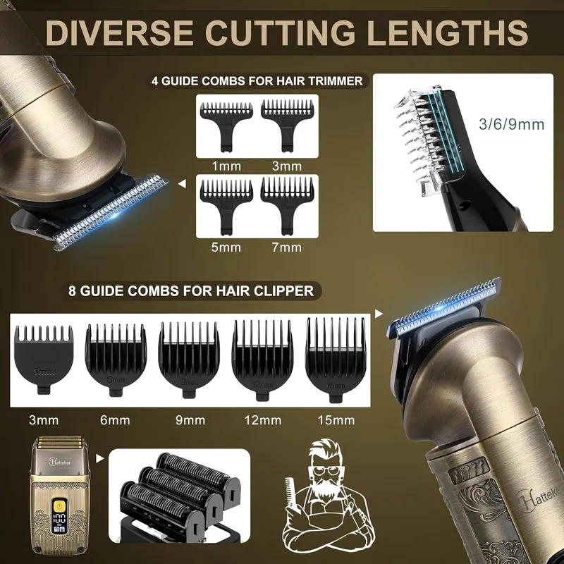 Hatteker Professional Hair Clipper Electric Razor Foil Shavers for Men Body Nose Ear Hair Grooming Kit with Triple Blades Cordless Waterproof