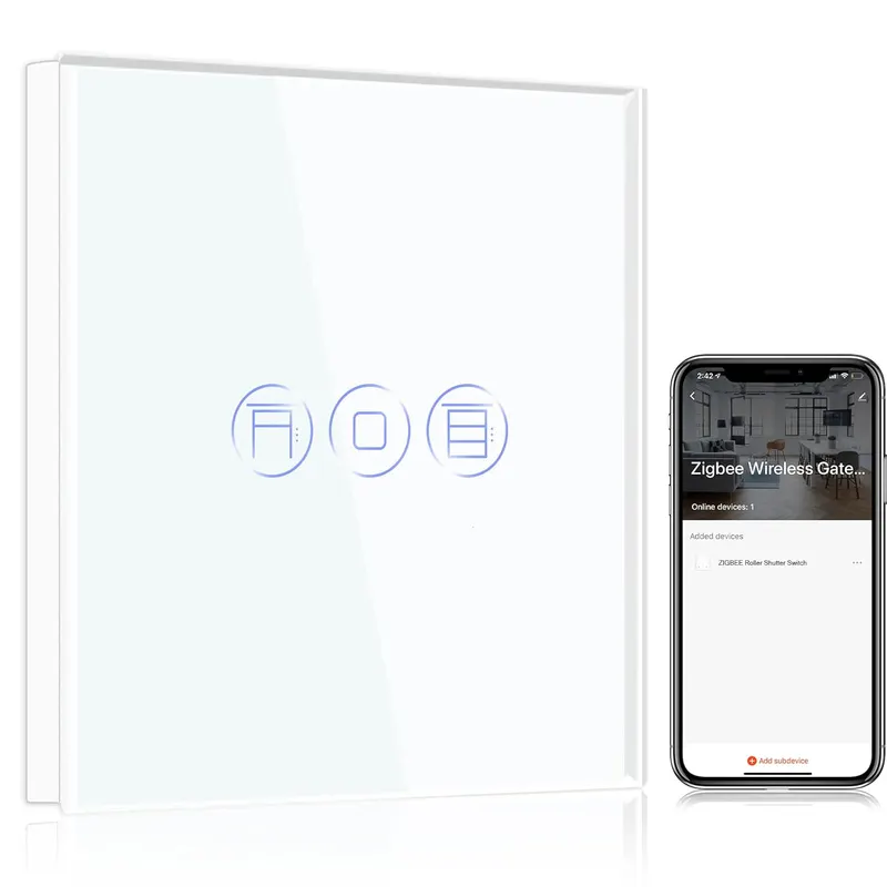 Розумний вимикач для ролет BSEED ZigBee, сенсорний, білий, для Alexa/Google Home, потрібен хаб та нейтраль