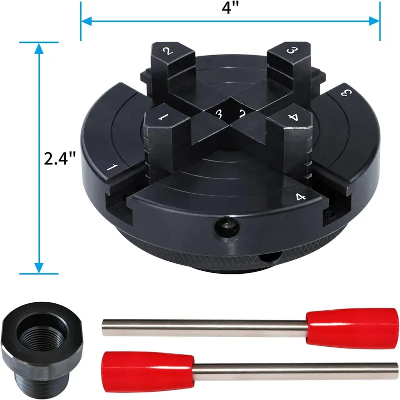 4 Inch Wood Lathe Chuck Set 1" x 8 tpi & 3/4"x16TPI Adapter, Self Centering 4 Jaw Wood Turning Chuck