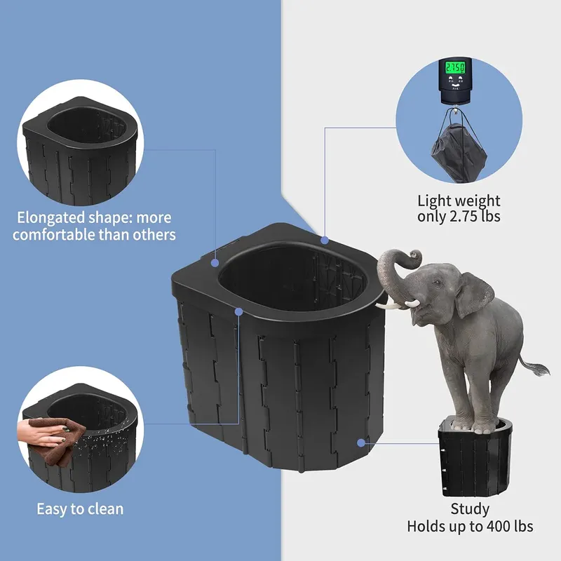 Portable Toilet for Camping, Potty Adults, Porta Travel Commode Bucket Car, Travel, Outdoor, Hiking, Backpack, Trips, Tent, Boat, Beach, Traffic Jam, Home