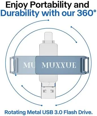 Флешка MUXXUE 3-в-1 128ГБ, для iPhone, iPad, Android, PC, фото та відео, синя