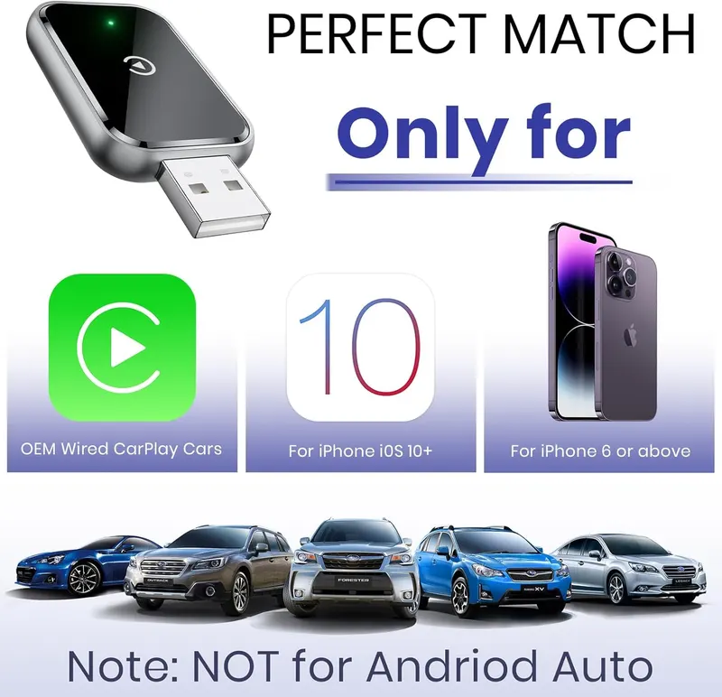 Бездротовий адаптер AIZEO для CarPlay, Superfast, Plug & Play, для iPhone iOS 10+, авто з проводовим CarPlay