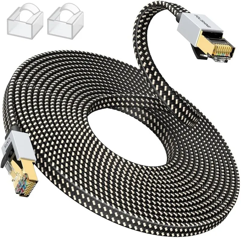 Ethernet-кабель Cat 8 10 м, плоский, 40 Гбіт/с, 2000 МГц, нейлонове обплетення, LAN RJ45