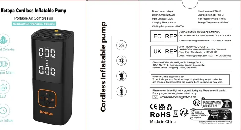 Электронасос Kotopa 150PSI, компрессор, повербанк, для авто, вело, мячей, с LED-фонарем
