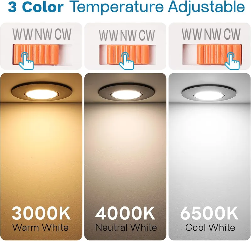 LED светильники SUAVER (6шт) 5W, диммируемые, CCT (3000K-6000K), плоские, поворотные 45°, черные