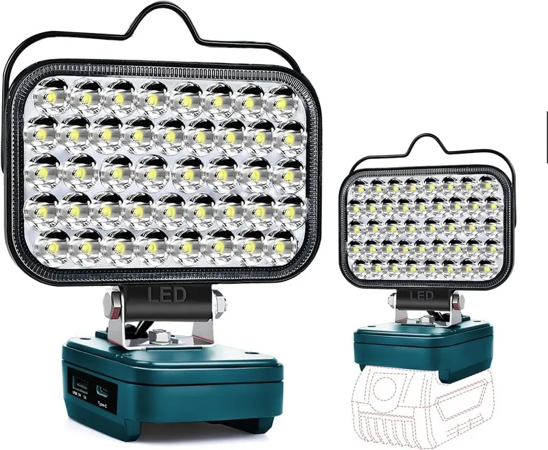 Cordless LED Work Light for Bosch 18v GBA Battery, Portable 80W Spotlight Lighting 8000LM with Type C & USB Fast Charging for Camping, Hiking, Fishing,Power Failure,Job Site,Workshop(No Battery)
