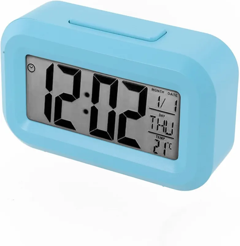 Digital LED Alarm Clock Desktop Electronic Display 12/24 Hour Snooze Date Temperature Home Office Bedside(Blue)