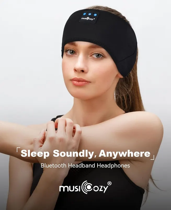 Повязка-наушники MUSICOZY для сна/спорта, Bluetooth 5.4, HD-динамики, Ультратонкие, Подарок