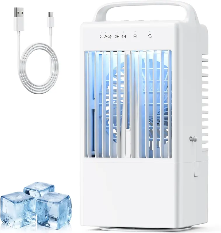 Портативный кондиционер 4-в-1 (900мл) с авто-поворотом, USB, LED, Охладитель воздуха