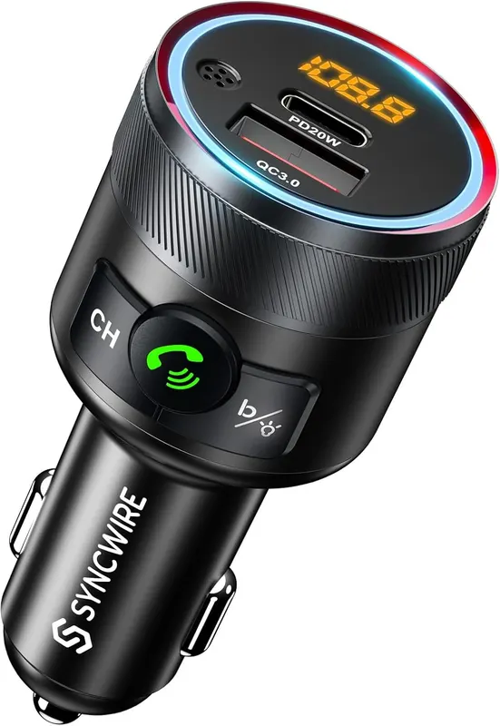 Автомобильный FM-трансмиттер Syncwire Bluetooth 5.4 с быстрой зарядкой 38W (PD 20W + QC3.0)
