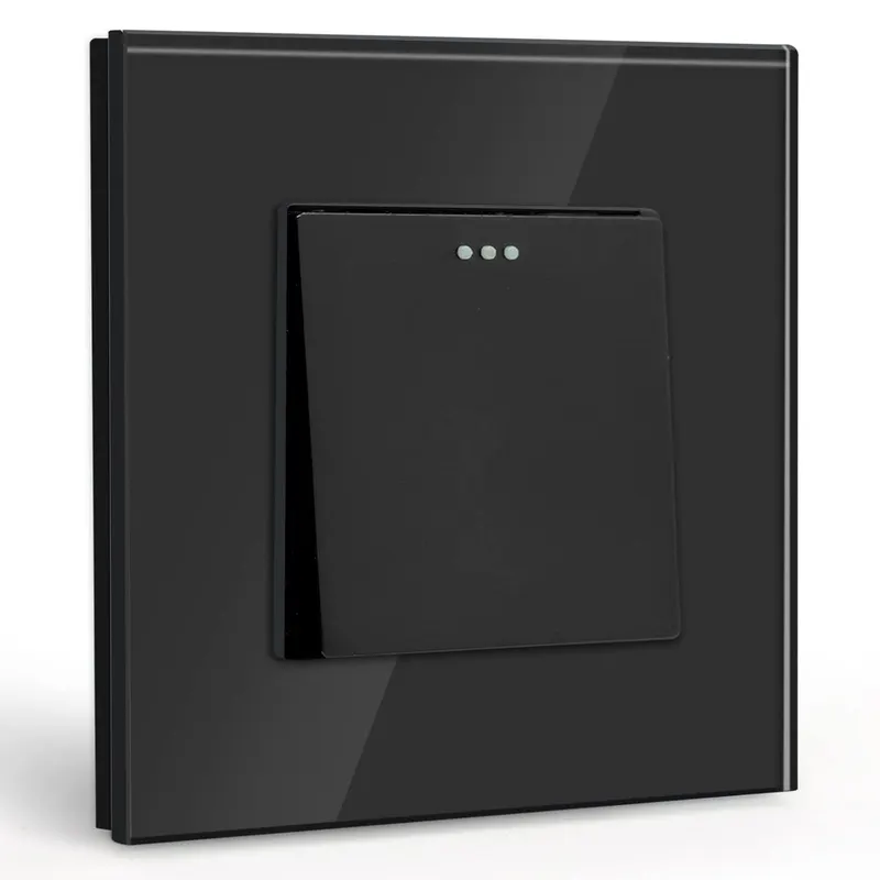 BSEED Light Switch 1 Gang 1 Way,Glass Light Switches,Screwless 10A Rocker Tactile Wall Switch,Black Crystal Toggle Switch