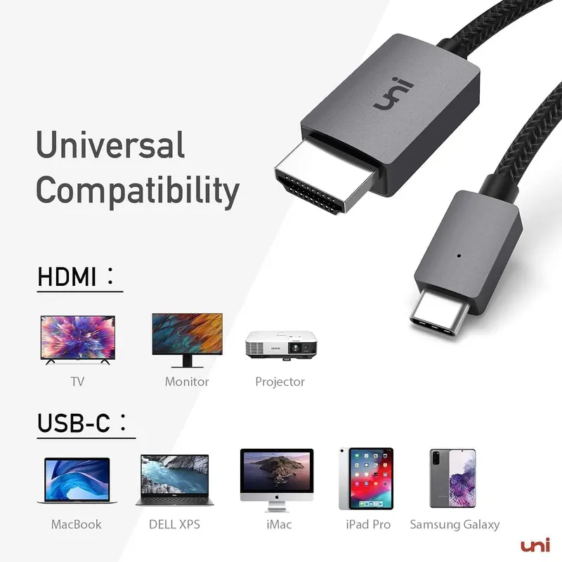Кабель uni USB-C на HDMI (4K UHD) 1.8м, Високошвидкісний, Нейлонове обплетення, для MacBook/TV