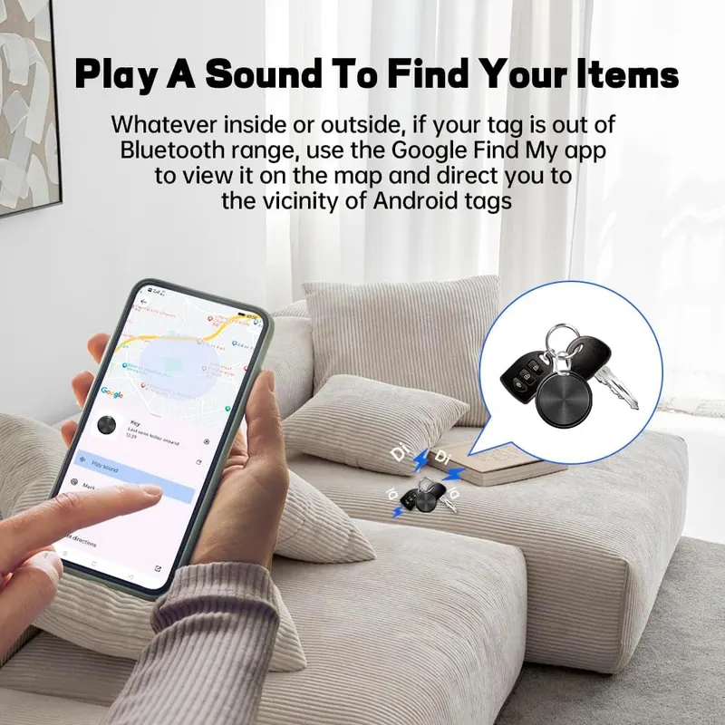 Bluetooth-трекер для Android (4 шт) с поддержкой "Google Find My Device", IP67, Черный