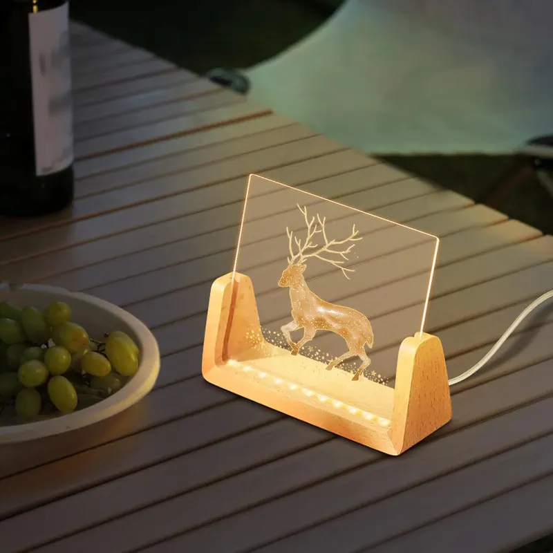 Деревянная LED подставка (База) для акриловых фото/стекла (2 шт), U-образная, USB, Теплый свет