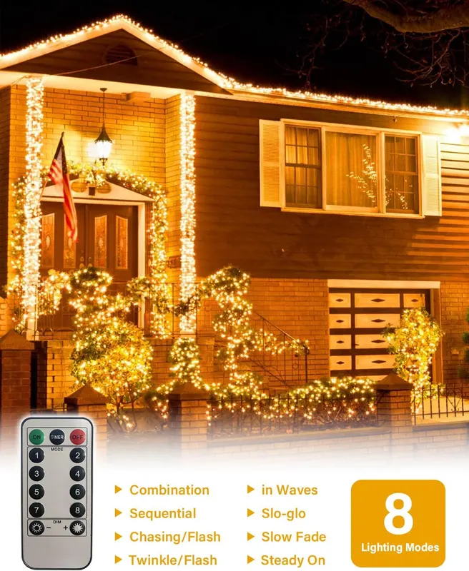 Гирлянда "Кластер" (Cluster Lights) 3 метра 240 LED, Уличная/Домашняя, Теплый белый, Пульт