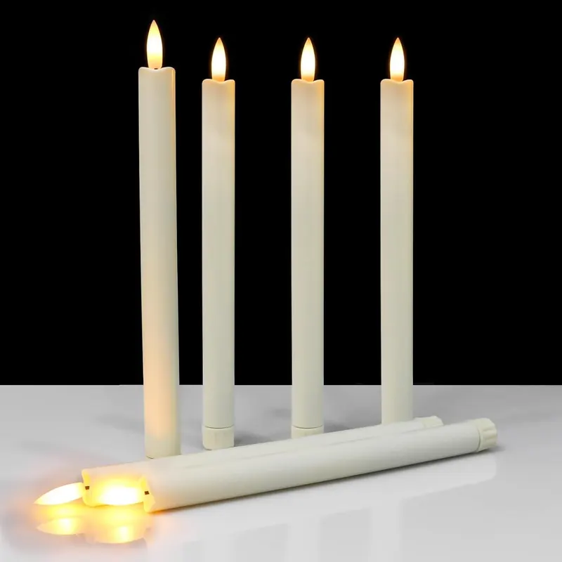 Набір LED свічок (12 шт) 25см з "живим" полум'ям (3D Wick), Пульт, Таймер, Слонова кістка