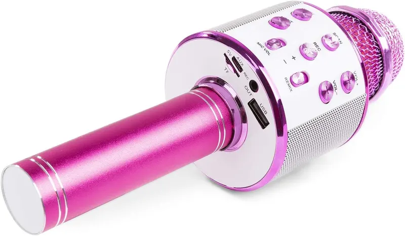 Детский караоке-микрофон MAX KM01 (Bluetooth, Динамик, Эхо, LED), Розовый
