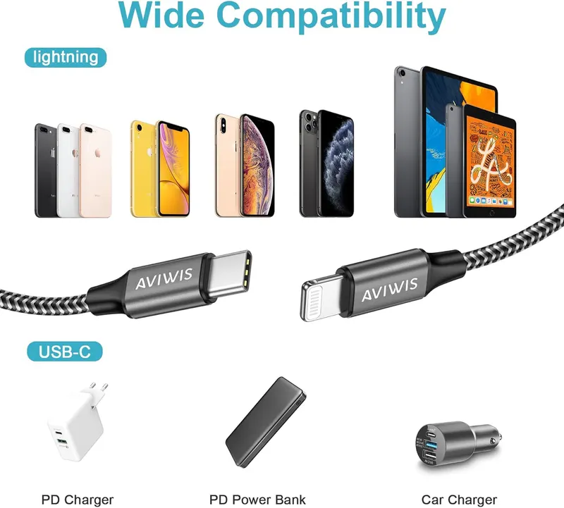 Кабель USB-C to Lightning (2 метра), Нейлоновый, MFi, PD Быстрая зарядка iPhone, Серый