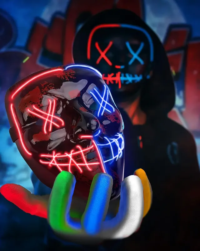 Colplay New LED Halloween Mask & Gloves in Multiple Light Modes, The Purge Mask Costume, Light up Scary Mask Gloves, Halloween Costumes for Women