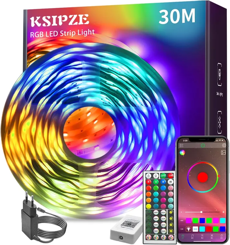 Светодиодная лента 30 метров (2x15м) RGB Bluetooth (Приложение + Пульт), Музыкальная